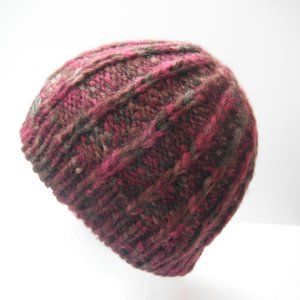 Hand Knitted Hat Toque Adult Size - M-(L) Acrylic Burgundy Unisex Color Blue-019